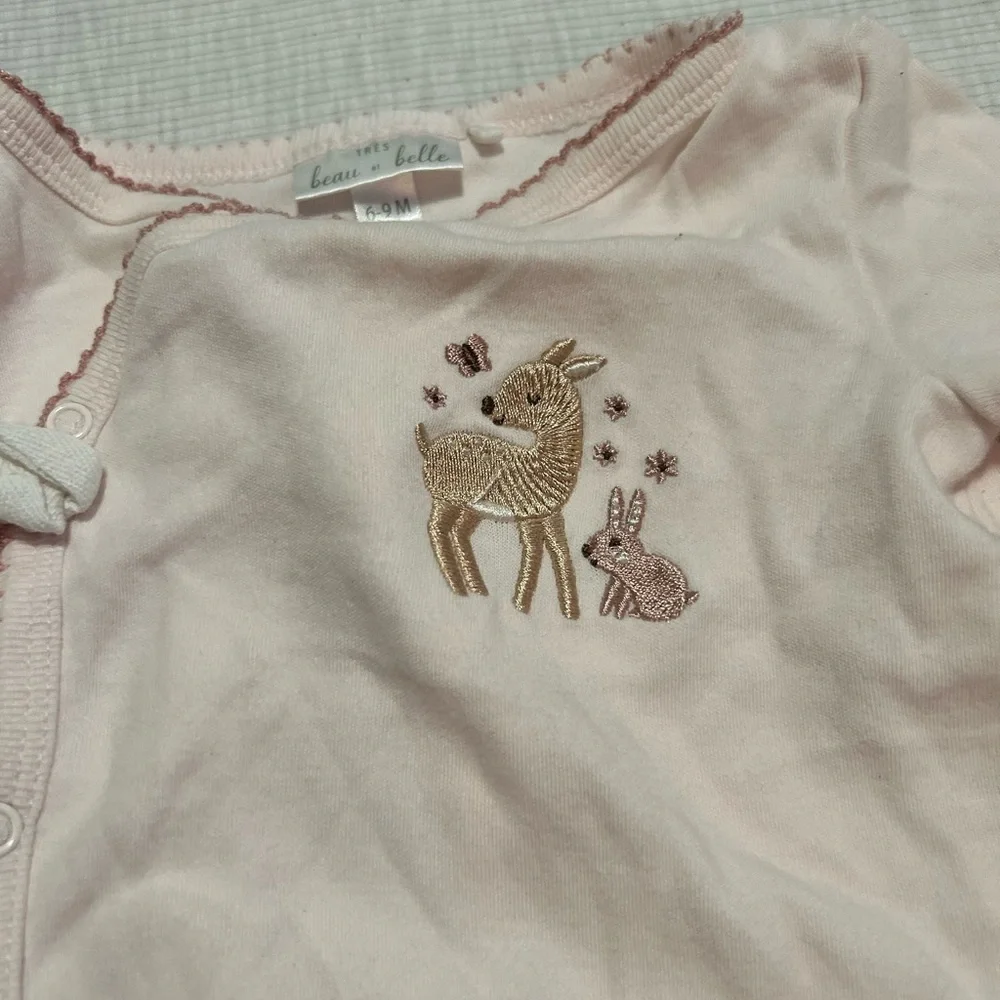 Baby Girl Clothes Twins Pink Deer Sleeper Footie Size‎ 6-9 Months - Picture 2 of 4